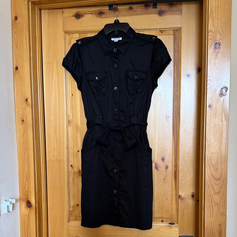 Calvin Klein Black Shirt Dress with Tie Waist, size 6